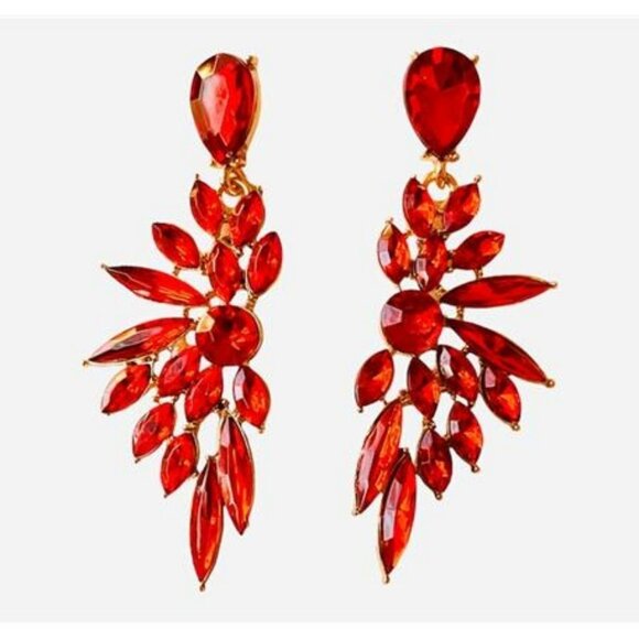 Orange Earrings Crystal Rhinestone Teardrop Dangle Drop Earrings - Picture 1 of 2